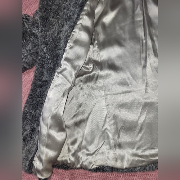 MISS SIXTY Made in Italy Fitted Faux Fur Coat Mid-Length Jacket Snap Gray Size M - Picture 10 of 16